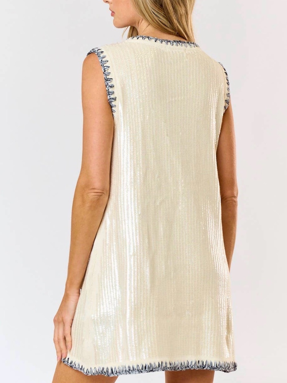 Lalavon Modenaire Sleeveless Sequin Knit Mini Dress Sz S 1960s Preppy sparkle - Picture 5 of 15